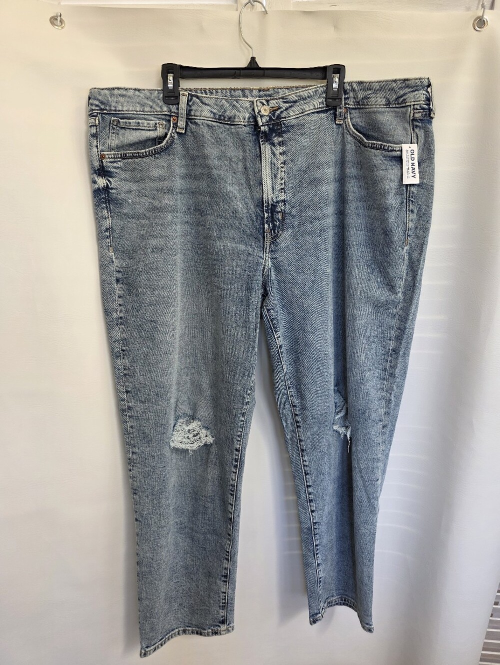 Old Navy Women's High Rise OG Straight Leg Jeans Distressed Blue Wash Size 20